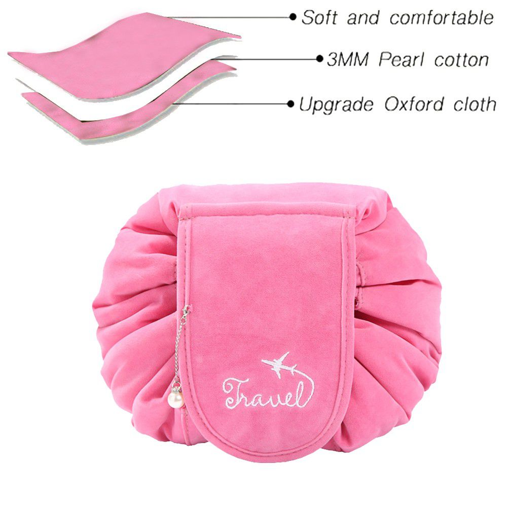 Portable Lazy Travel Velvet Makeup Bag - Pink