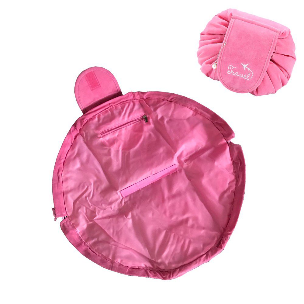 Portable Lazy Travel Velvet Makeup Bag - Pink