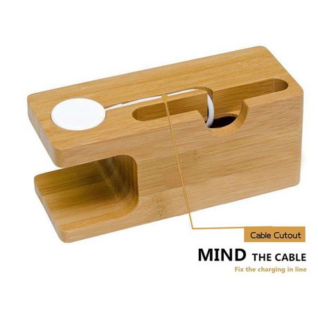 2 In 1 Bamboo Charging Dock Station For iWatch Iphone - Natural Wood