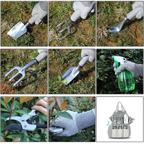 Heartdeco 9 Pieces Gardening Hand Tools Planting Kit Set with Storage Bag