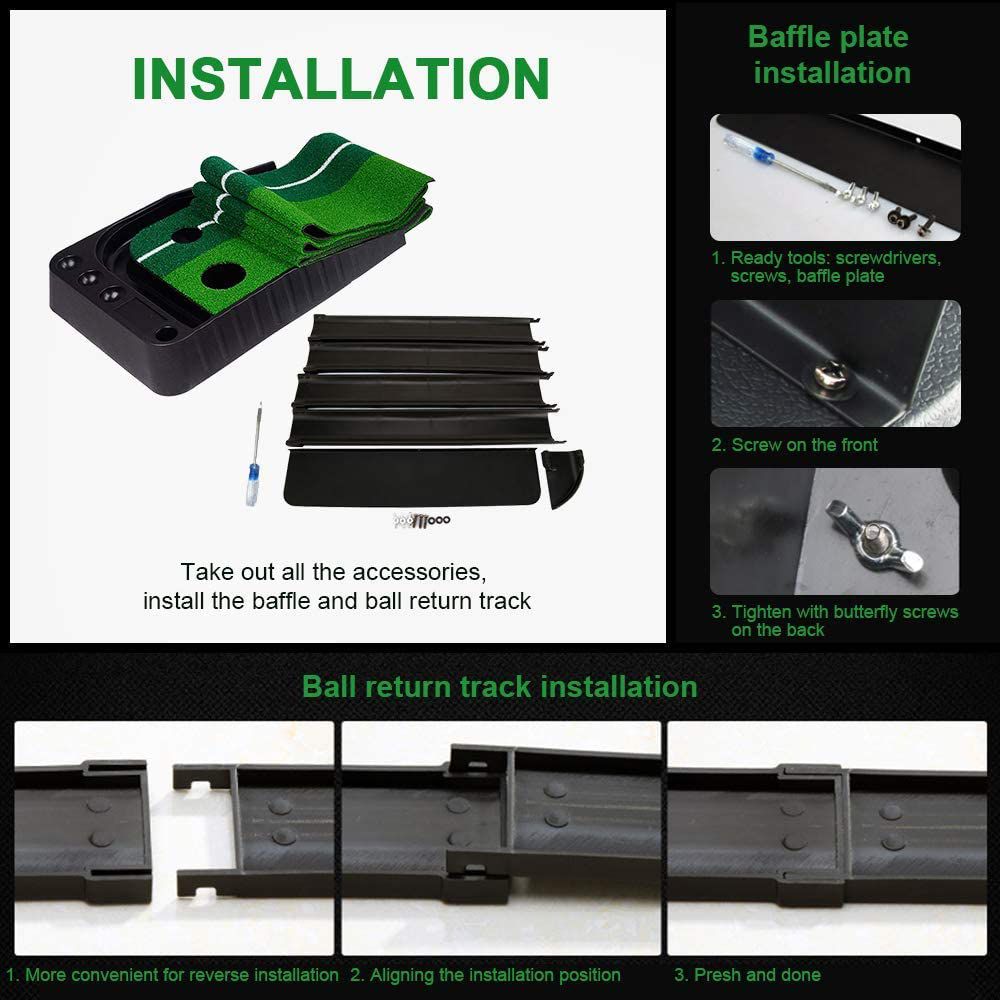 Golf Putting Training Auto Return Green Mat with 3 Training Balls