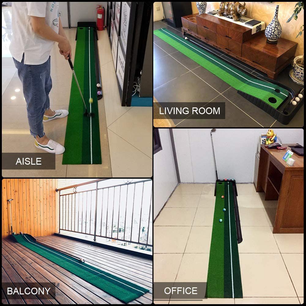 Golf Putting Training Auto Return Green Mat with 3 Training Balls