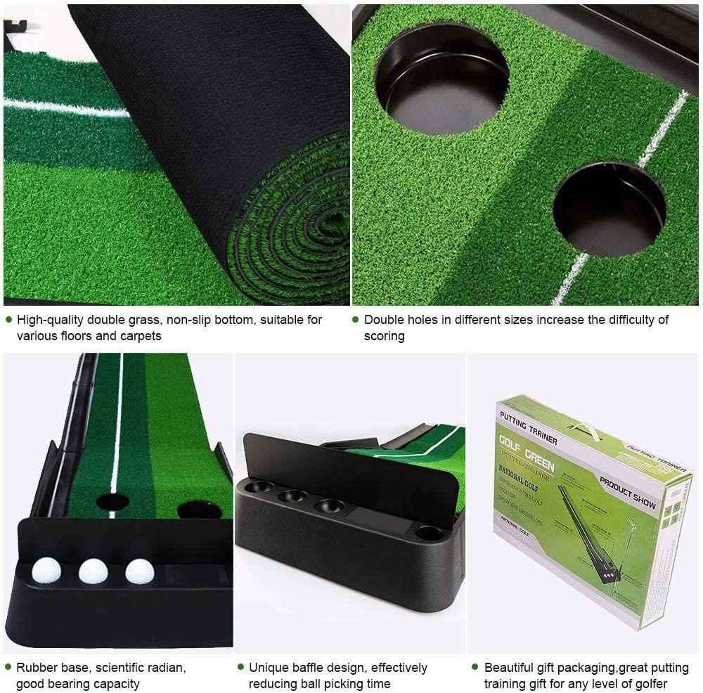 Golf Putting Training Auto Return Green Mat with 3 Training Balls