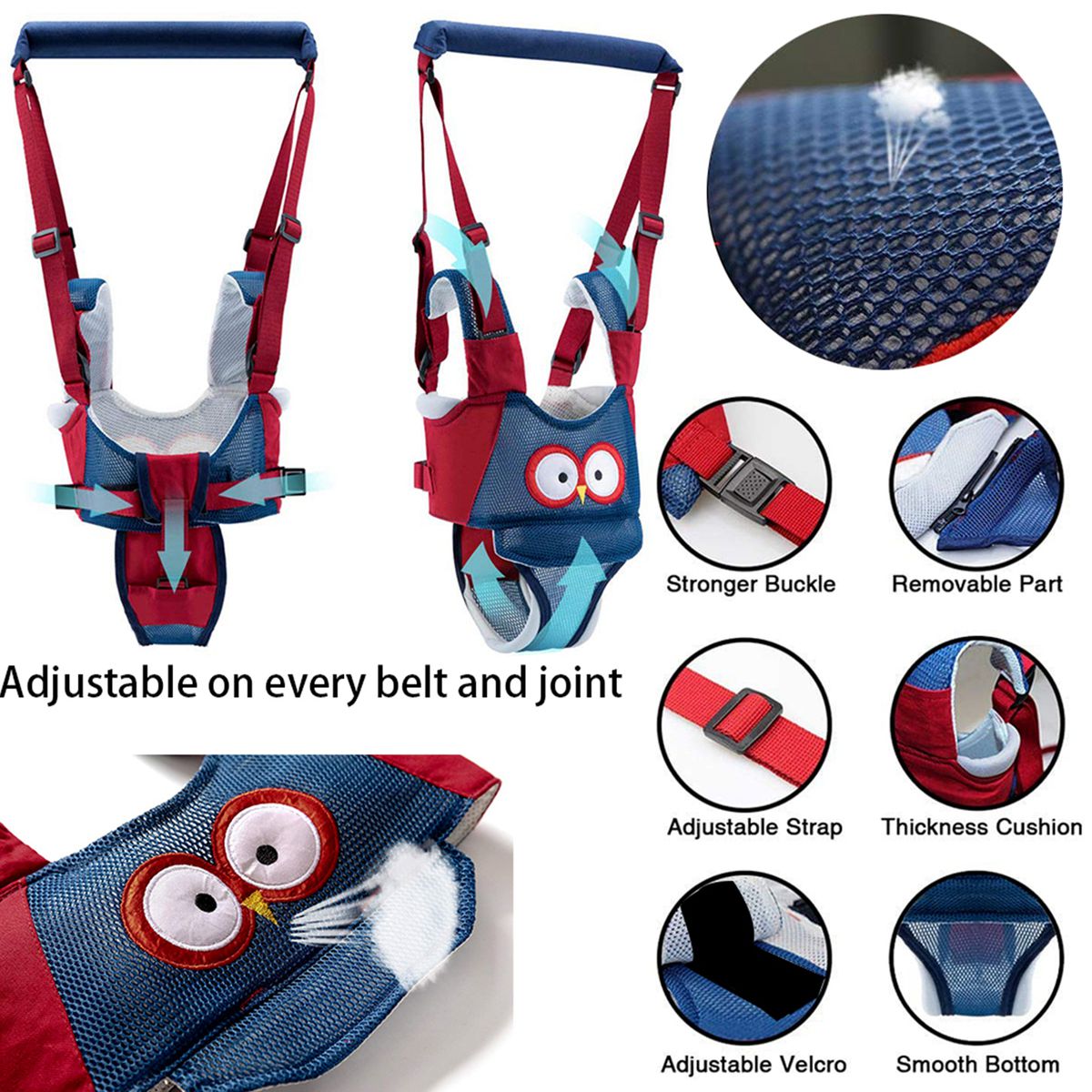 Adjustable Handheld Baby Walking Harness Kids Detachable Walker - Blue