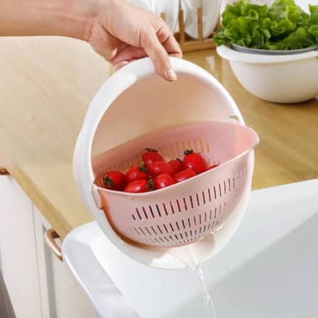 Kitchen Double Drain Basket Colander With Handle
