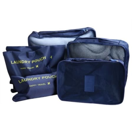 6pcs/Set Storage Bag with Laundry Pouches Portable Clothes Luggage Organizer Case - blue / grey