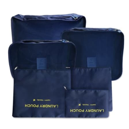 6pcs/Set Storage Bag with Laundry Pouches Portable Clothes Luggage Organizer Case - blue / grey