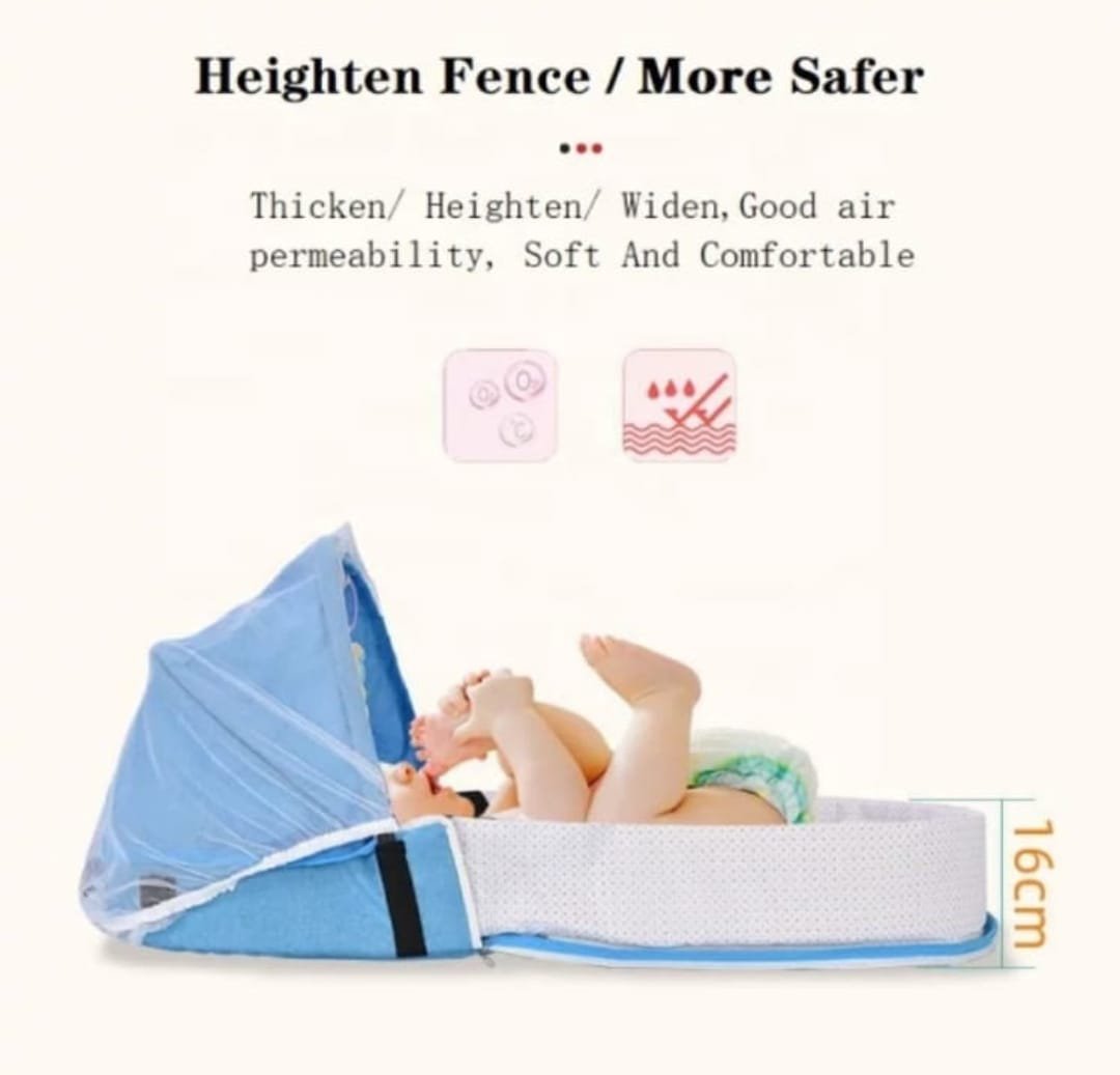 Portable Baby bed with Mozzi Net & Toys - Light Blue