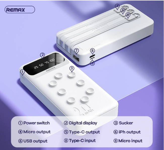 20000mAh 2.1A Cabled Power Bank