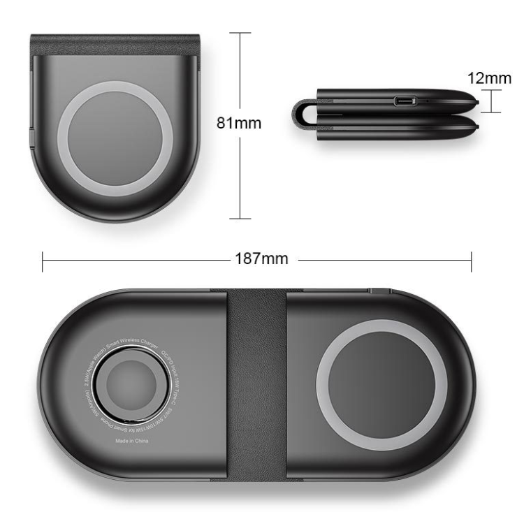 Three in one foldable wireless charger - Black