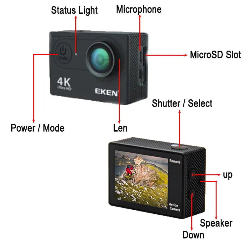 Original EKEN Action Camera H9 Ultra HD 4K Wi-Fi Remote Control Sports Video - Yellow