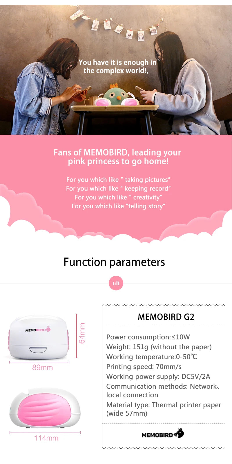 MEMOBIRD G2 Mini Printers Phone WIFI - Photo Thermal Printers