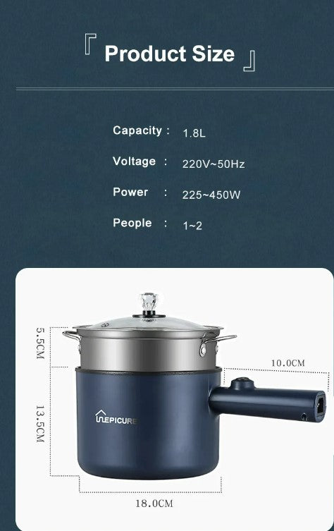Multi Function Non-Stick  Electric Hot Pot 1.8L Large Capacity - Blue Single Manual
