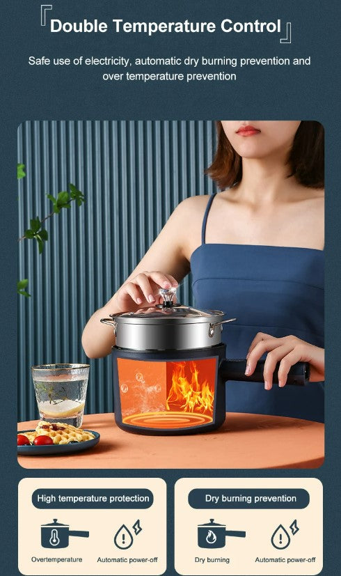 Multi Function Non-Stick  Electric Hot Pot 1.8L Large Capacity - Smart Green Double