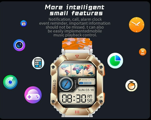 KR80 Bluetooth HD Heal Monitoring Smart Watch - White/Orange
