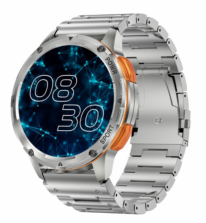 AK59 Smart Watch HD AMLOED Screen w/ health monitoring - Silver Steel Strap
