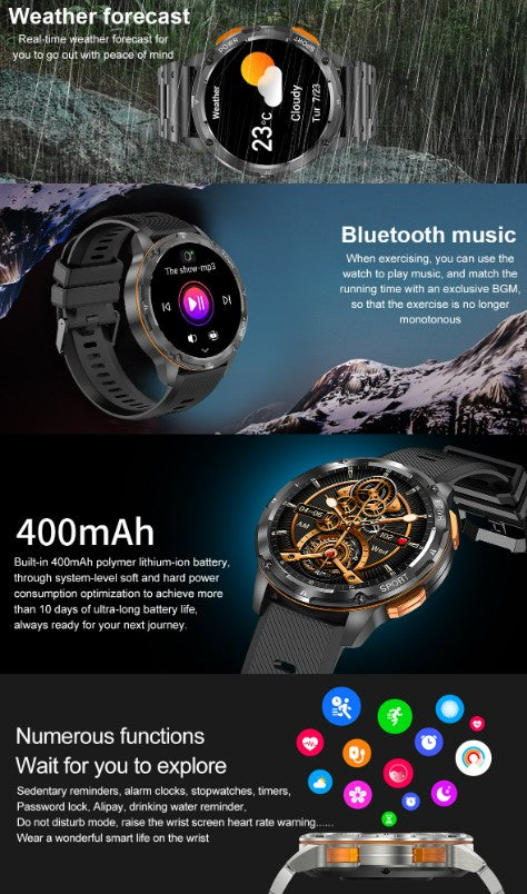 AK59 Smart Watch HD AMLOED Screen w/ health monitoring - Silver Steel Strap
