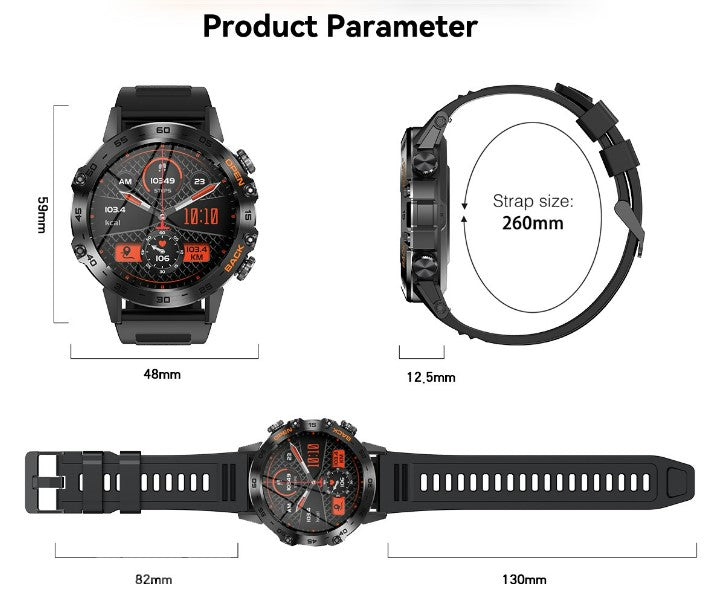 K52 Bluetooth Call Smart Watch - Black