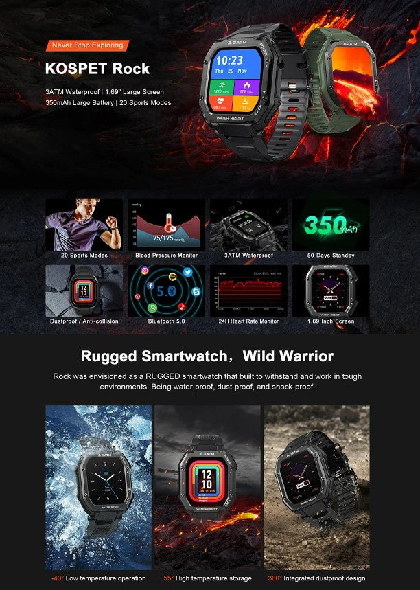 ROCK Rugged Smart Watch For Men Outdoor Sports - Army Green