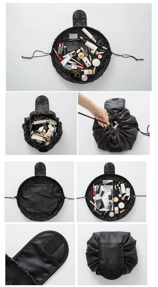 Drawstring Cosmetic Bag Travel Organizer - Black