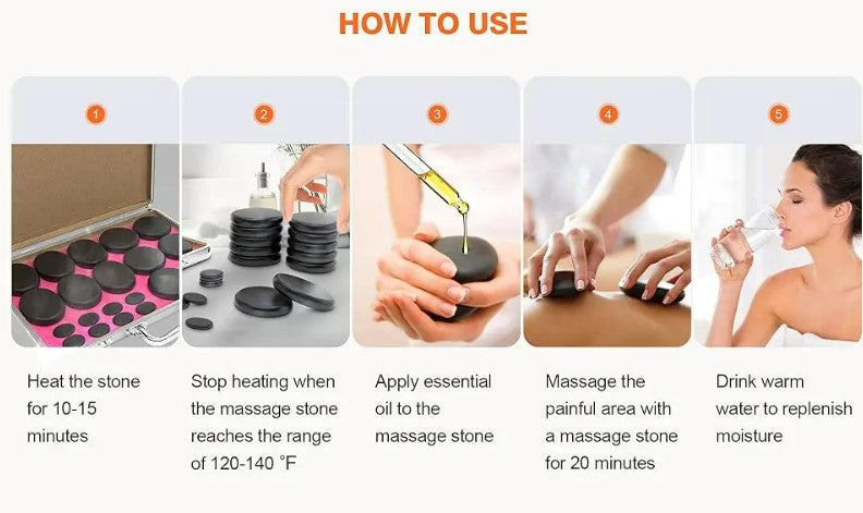 Portable Bianstone Hot Stones Massage Set with Heater Kit - 20 pcs