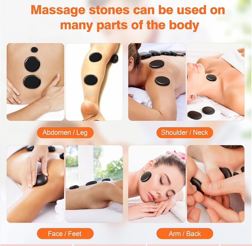 Portable Bianstone Hot Stones Massage Set with Heater Kit - 16 pcs