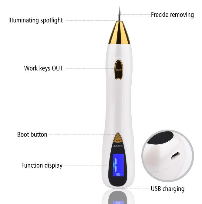 Skin Care Laser Mole, Tattoo Freckle, Wart Corns Dark Spot Removal Pen LCD - Pink