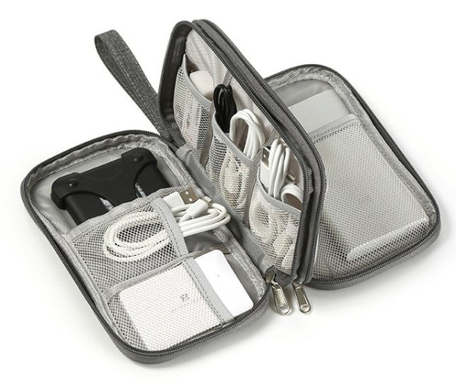Multifunctional Portable Travel Data Cable Storage Bag - Grey