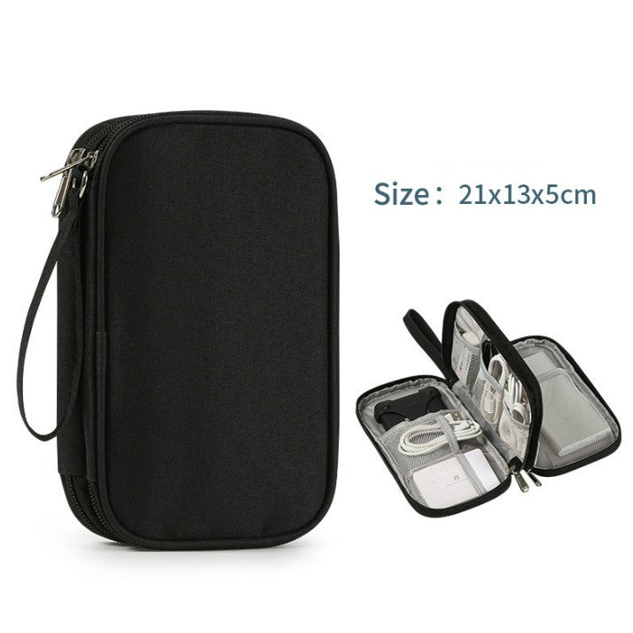Multifunctional Portable Travel Data Cable Storage Bag - Black