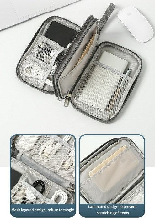 Multifunctional Portable Travel Data Cable Storage Bag - Black