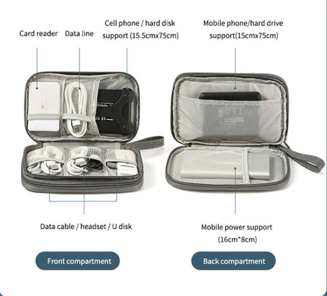 Multifunctional Portable Travel Data Cable Storage Bag - Black
