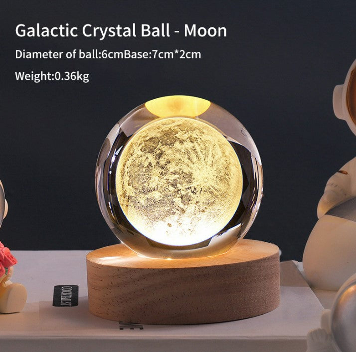 Luminous Crystal Ball Galaxy Night Light Decoration 3D Laser Carved - Moon