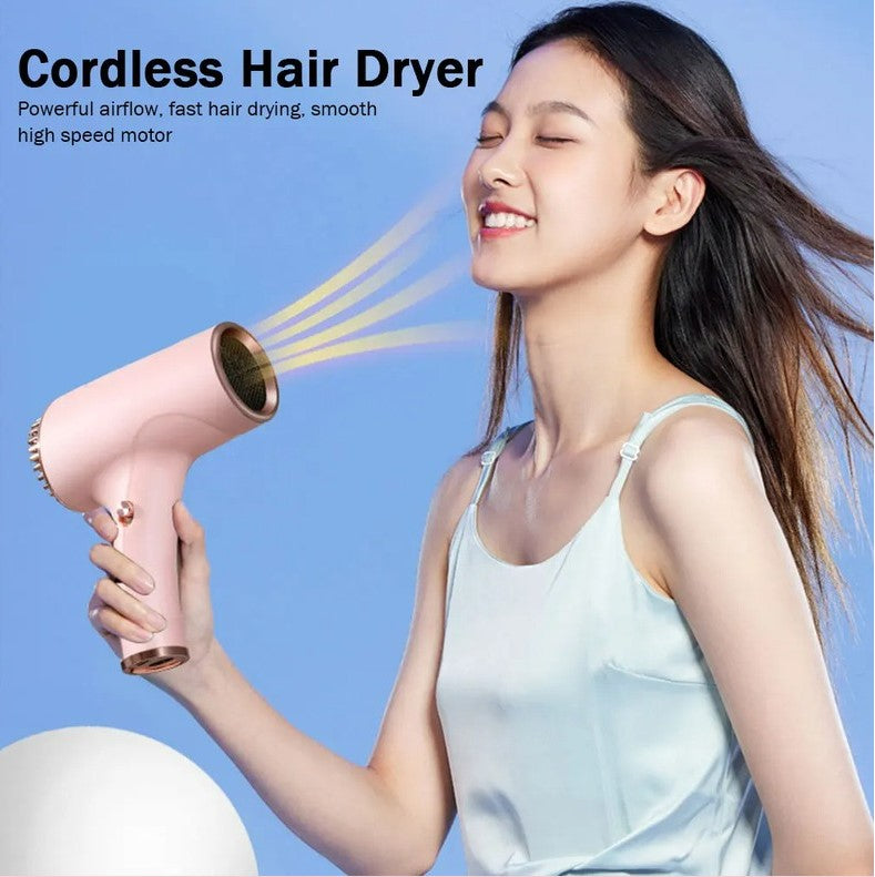 2600mAh Cordless Anion Blow Dryer Portable Hair Dryer 40/500W USB Rechargeable Powerful 2 Gears - Black