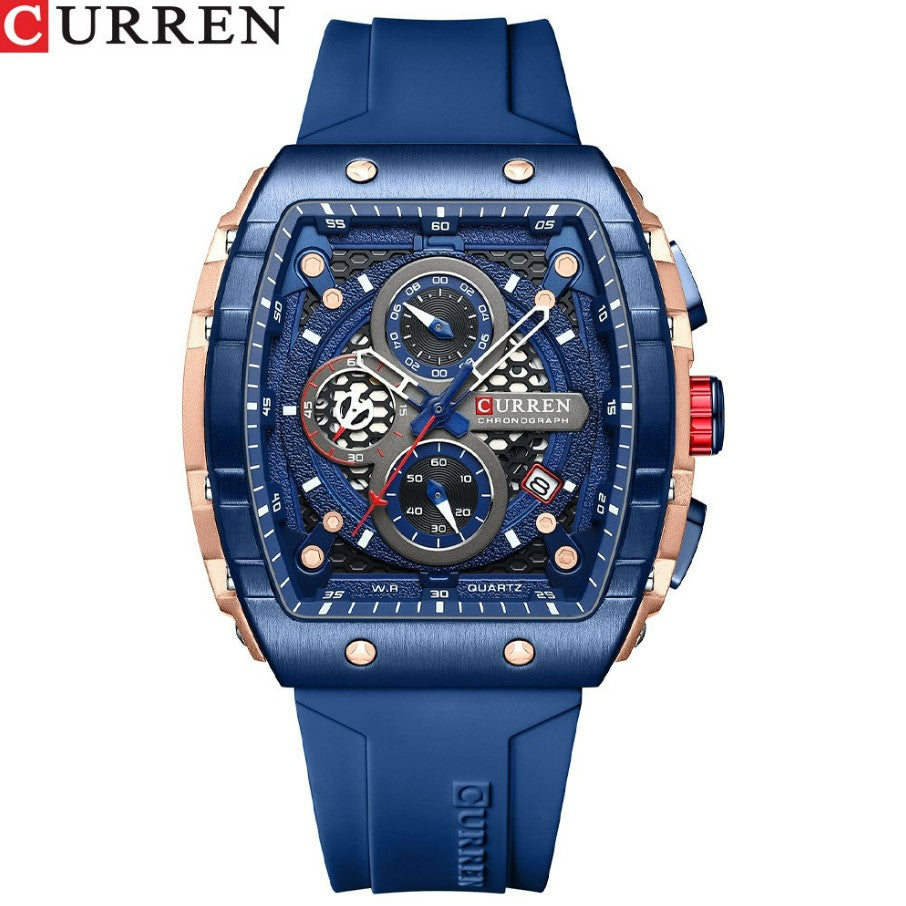 CURREN 8442 Men's Waterproof Six Needle Quartz  Multifunctional Watch Men's Watch - Blue