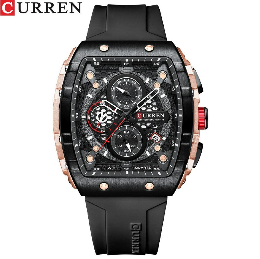 CURREN 8442 Men's Waterproof Six Needle Quartz  Multifunctional Watch Men's Watch - Black