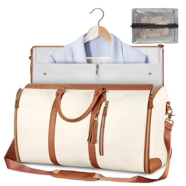 Large folding suit bag, large capacity, handheld clothing, luggage bag - White/Brown