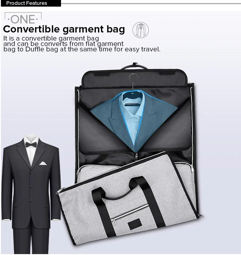 Waterproof Travel Bag Mens/Women Travel Shoulder Bag 2 In 1 Large Luggage Duffel Totes Carry On Hand Bag - Black