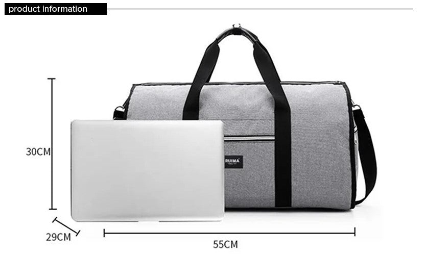 Waterproof Travel Bag Mens/Women Travel Shoulder Bag 2 In 1 Large Luggage Duffel Totes Carry On Hand Bag - Grey