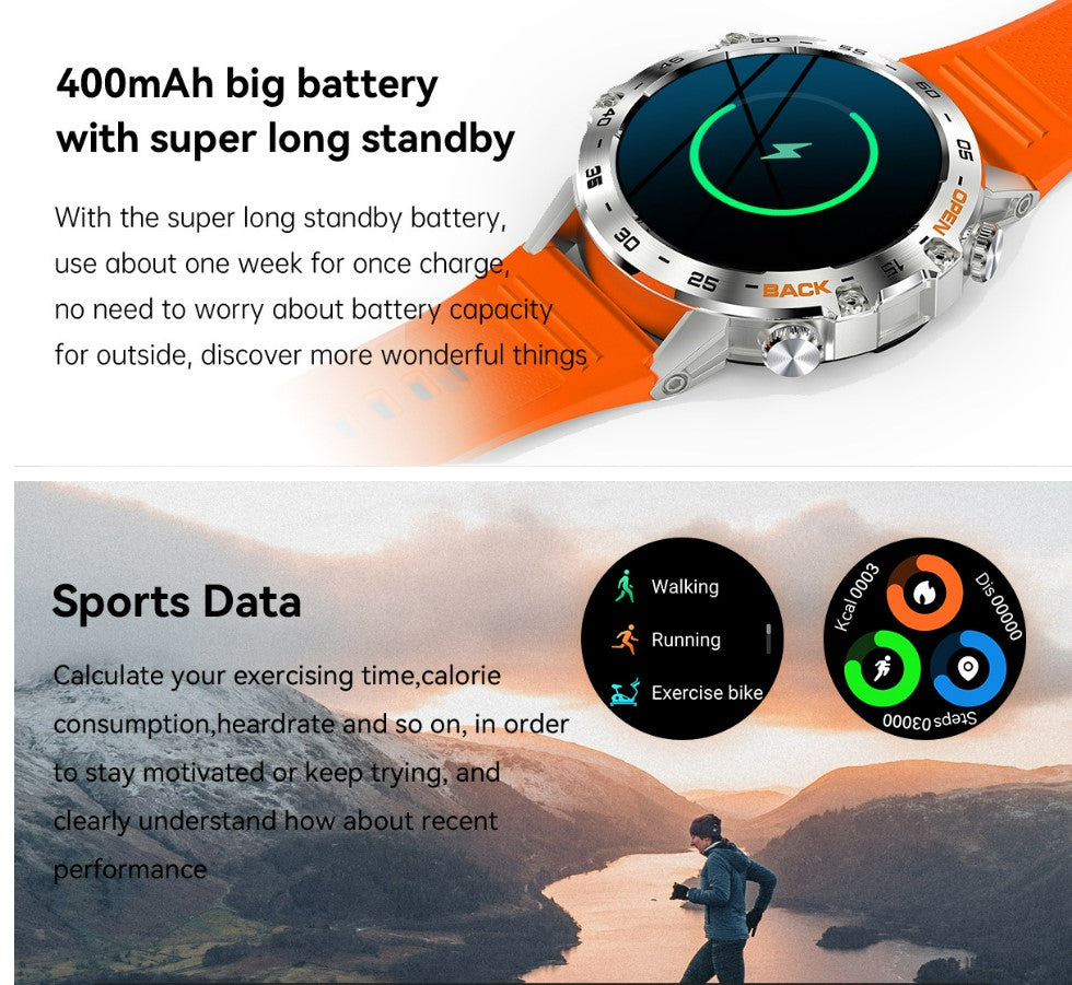 Smart Watch K52 Watches Unisex Sports Fitness Modes Bluetooth Call Health Monitor 400mah 1.39Inch HD Smartwatch - Black