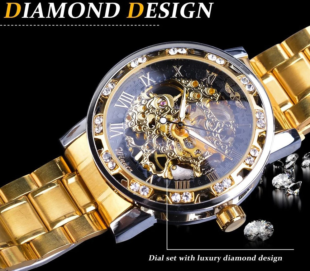 Winner Golden Watches Classic Rhinestone Clock - Silver