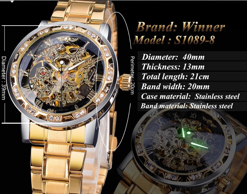 Winner Golden Watches Classic Rhinestone Clock - Golden