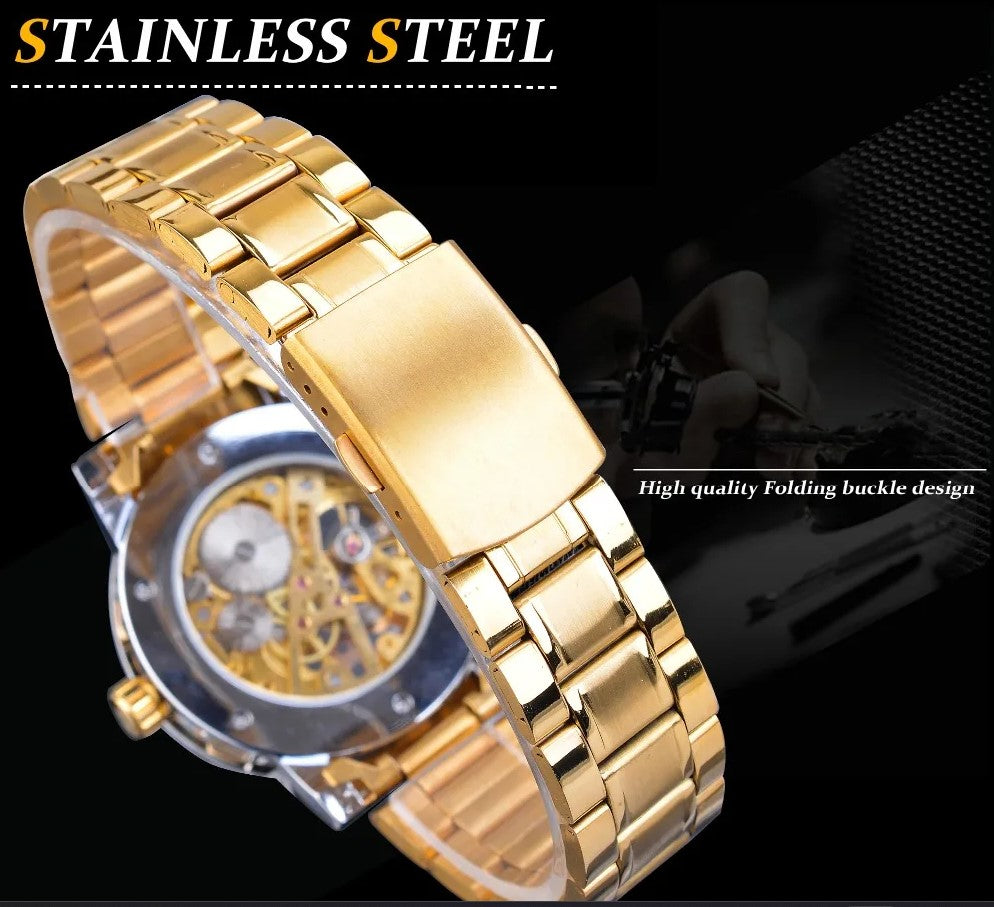 Winner Golden Watches Classic Rhinestone Clock - Golden