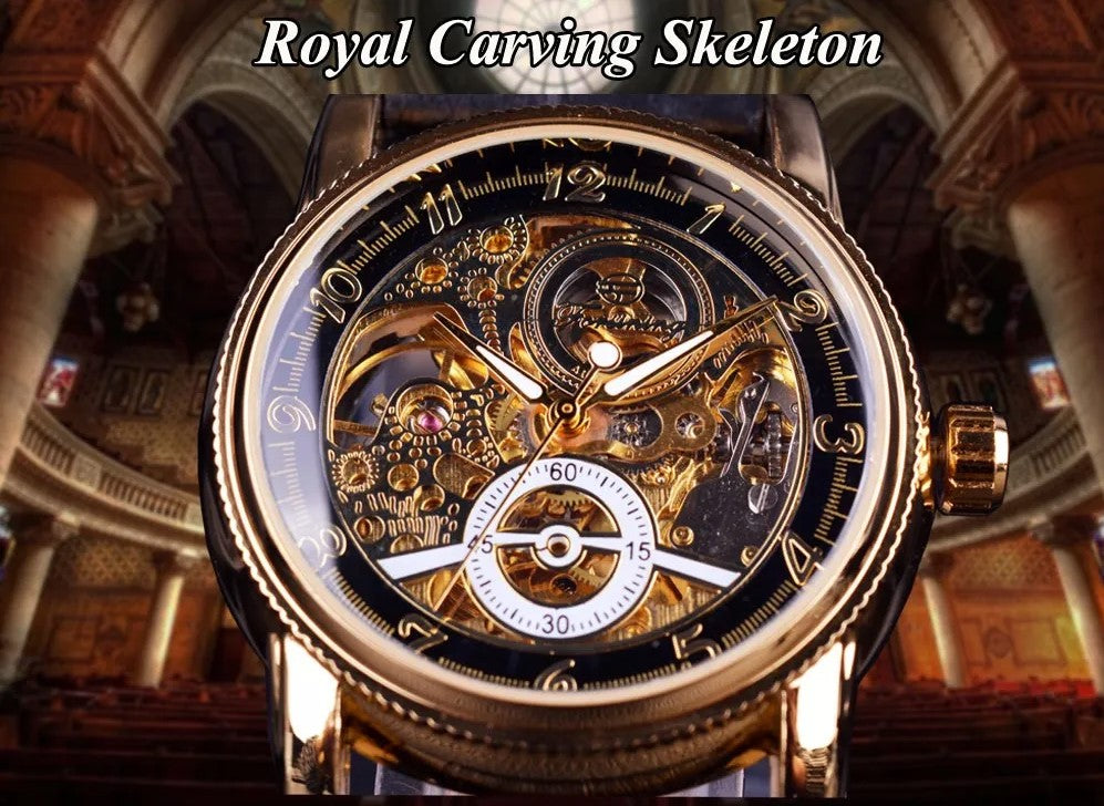 Forsining Hollow Engraving Skeleton Casual Designer Brand Automatic Watches - Black