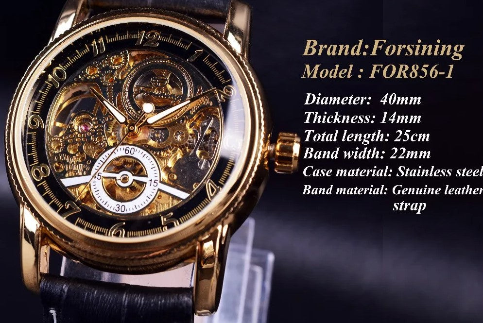 Forsining Hollow Engraving Skeleton Casual Designer Brand Automatic Watches - Golden