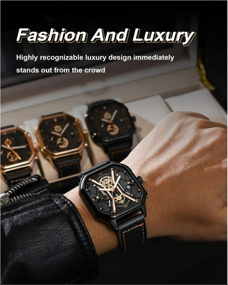 POEDAGAR Luxury Wristwatches Chronograph Leather Quartz Men's Watches - Silver