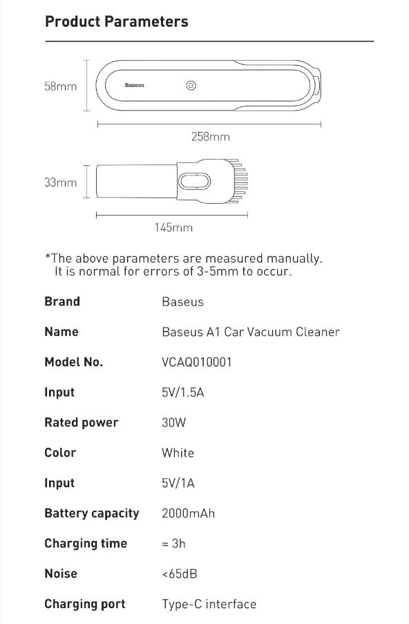Baseus A1 Car Vacuum Cleaner 4000Pa Wireless Vacuum For Car Home Cleaning - White