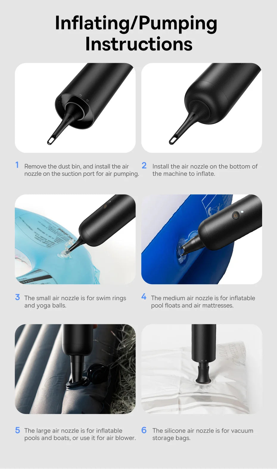 Baseus 4in1 15000Pa Car Vacuum Cleaner Air Pump Wireless Vacuum Cleaner - Black