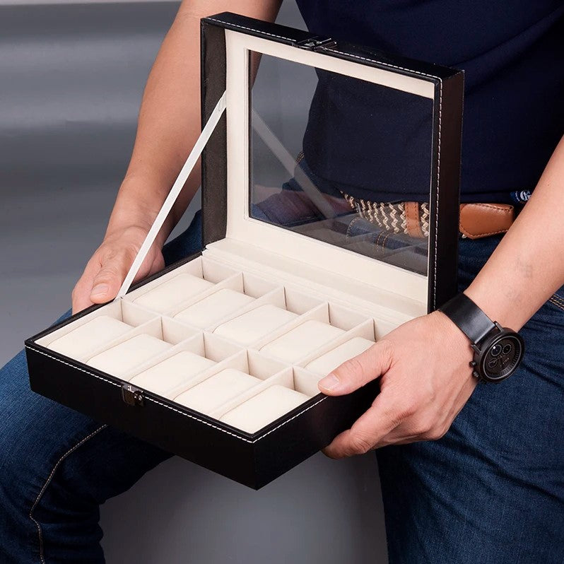 Watches Display Box Organizer Storage Box Leatherette Wrist Watch Holder Jewelry Display Case