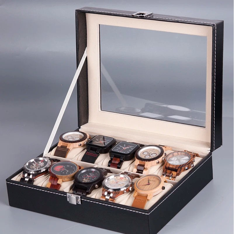 Watches Display Box Organizer Storage Box Leatherette Wrist Watch Holder Jewelry Display Case