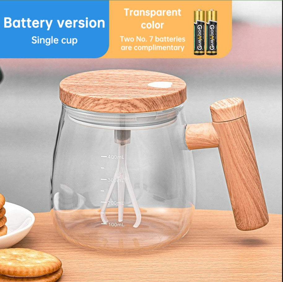 Self Stirring Coffee Cup Electric Stirring Glass Mug Mapple Grain Transparent